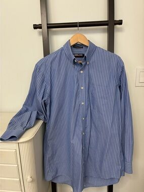 Kirkland Signature Blue Stripe Button-Down Shirt. Cotton. Non iron. Size 16.5